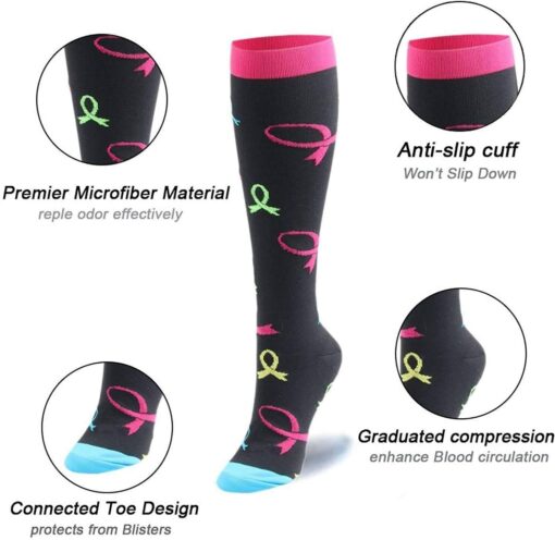 beusilay Chaussettes de Compression(3/8 Paires) pour Hommes et Femmes (15-25 mmHg)-pour Sportifs,Voyage en Avion,infirmiers,cour – Image 4