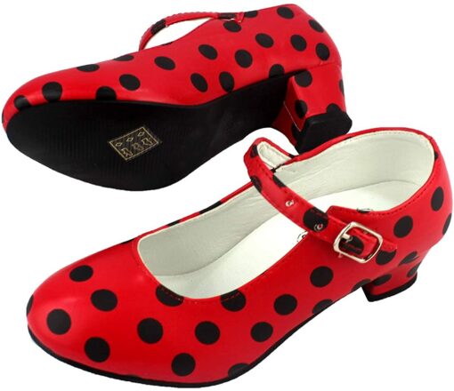 Chaussure de flamenco et sévillanes pour fille et femme, rouges à pois noirs – Image 3