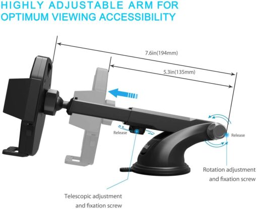 Beikell Support Téléphone Voiture, Support Voiture Auto Universel Ventouse Réglable Support et Un Bouton de libération pour (Copie) – Image 2