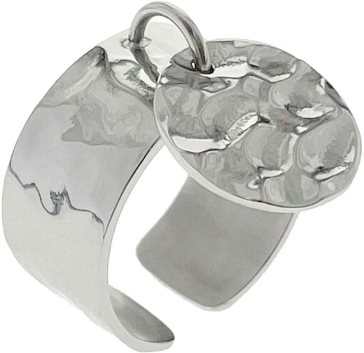 Bague breloque ajustable martelée acier inoxydable pour femme