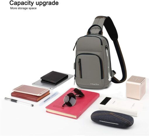 Wind Took Sac de Poitrine pour Homme Sac Bandoulière avec Chargement USB Sacoche Bandoulière Sac Porté Épaule Vélo Collège – Image 39