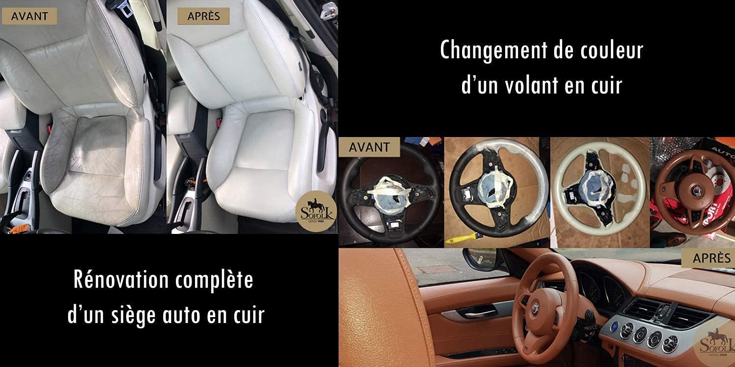 SOFOLK DEPUIS 1989 Kit Rénovation Cuir 21 Couleurs : Réparation + Peinture Cuir + Vernis pour Volant ou retouche de siège Aut – Image 3