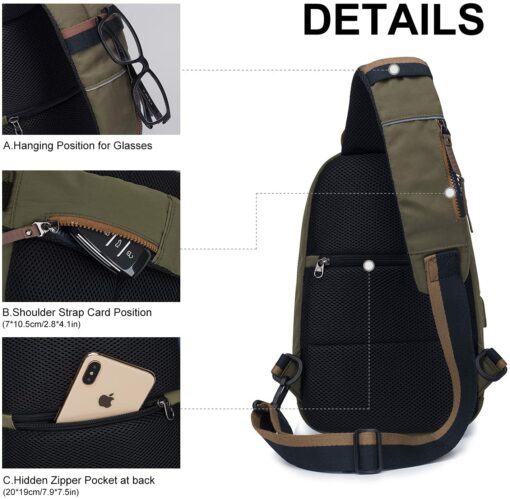 Wind Took Sac de Poitrine pour Homme Sac Bandoulière avec Chargement USB Sacoche Bandoulière Sac Porté Épaule Vélo Collège – Image 59