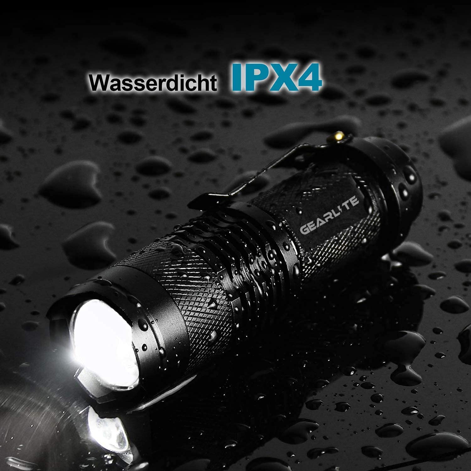 GEARLITE Mini Lampe de Poche, 2 Pièces Aluminium Lampe Torche Led Ultra Puissante avec Clip, 3 Modes Lampe Torche Zoomable, IP4 – Image 3