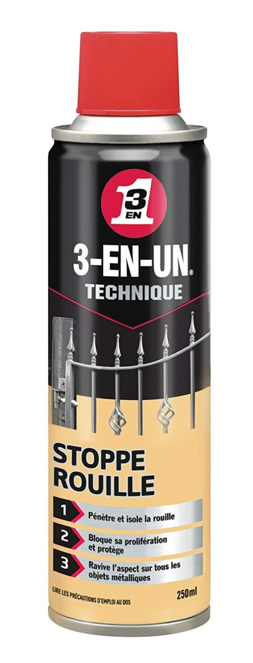 3-EN-UN Technique • Stoppe Rouille • Aérosol • Pénètre la rouille et bloque sa prolifération • Laisse un film protec