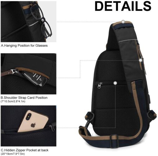 Wind Took Sac de Poitrine pour Homme Sac Bandoulière avec Chargement USB Sacoche Bandoulière Sac Porté Épaule Vélo Collège – Image 75