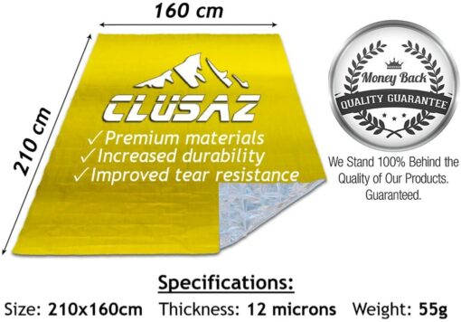 CLUSAZ® 6 Couvertures de Survie XL (210cm x 160cm) - Retient 90% de la Chaleur, Imperméable, Coupe-Vent, Parfait pour le Ski, – Image 3