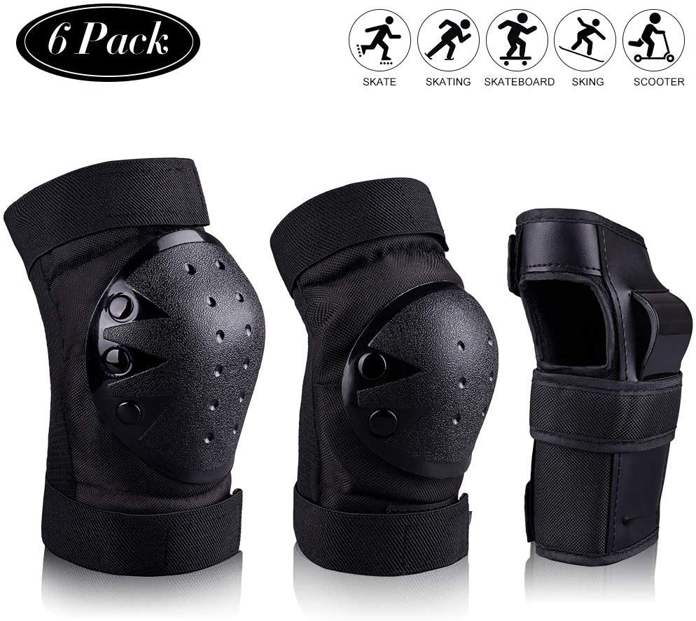 Swonuk 6 Pièces Réglable Coudières Genouillère Protège-Poignets Adulte Kit de Protection pour Skateboard Roller Cyclisme Pa