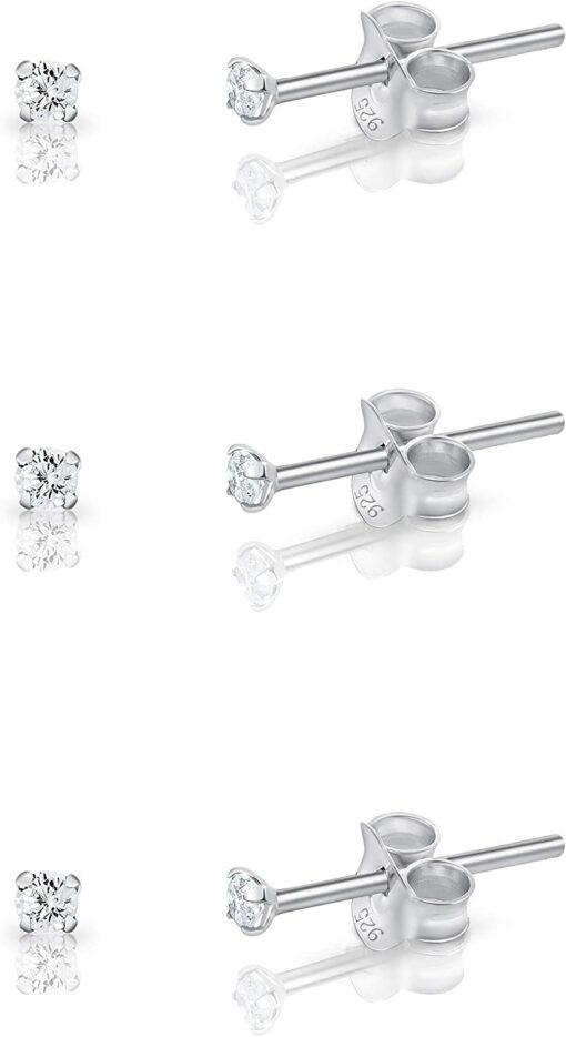 DTPsilver - 3 PAIRES de MINI ou/et Petits Clous/Puces d'oreilles en Argent Fin 925 et Oxyde de Zirconium Ronds - Diamètre: 2, 3 – Image 17