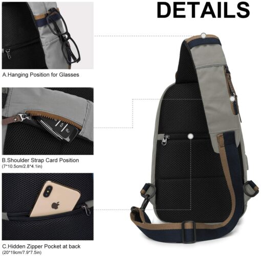 Wind Took Sac de Poitrine pour Homme Sac Bandoulière avec Chargement USB Sacoche Bandoulière Sac Porté Épaule Vélo Collège – Image 36