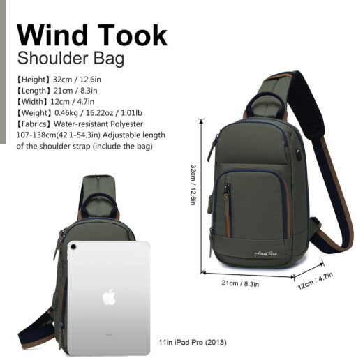 Wind Took Sac de Poitrine pour Homme Sac Bandoulière avec Chargement USB Sacoche Bandoulière Sac Porté Épaule Vélo Collège – Image 11