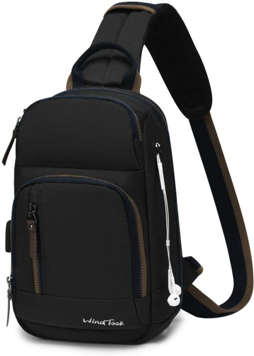 Wind Took Sac de Poitrine pour Homme Sac Bandoulière avec Chargement USB Sacoche Bandoulière Sac Porté Épaule Vélo Collège – Image 72