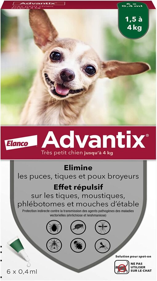 ADVANTIX Très Petit Chien – Anti-Puces et Anti-Tiques – 1.5-4KG – 4 Pipettes – Image 21