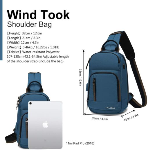 Wind Took Sac de Poitrine pour Homme Sac Bandoulière avec Chargement USB Sacoche Bandoulière Sac Porté Épaule Vélo Collège – Image 41