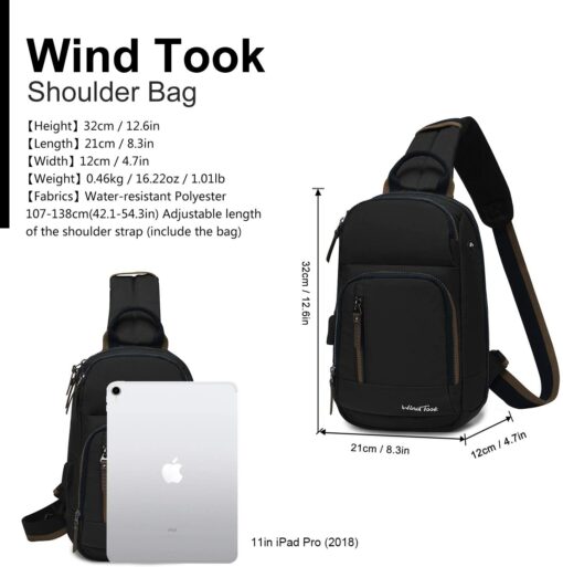 Wind Took Sac de Poitrine pour Homme Sac Bandoulière avec Chargement USB Sacoche Bandoulière Sac Porté Épaule Vélo Collège – Image 73