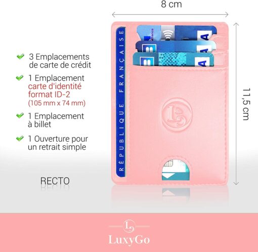 Porte Carte De Credit et Pièce Identité Minimaliste - Protection Cartes Bleue sans Contact - Petit Etui Cuir Slim Protege Cont – Image 9