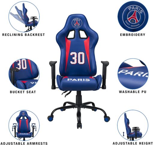 PSG Paris Saint Germain Fauteuil Gamer Ergonomique Officel Dossier/Accoudoirs Ajustables – Image 17