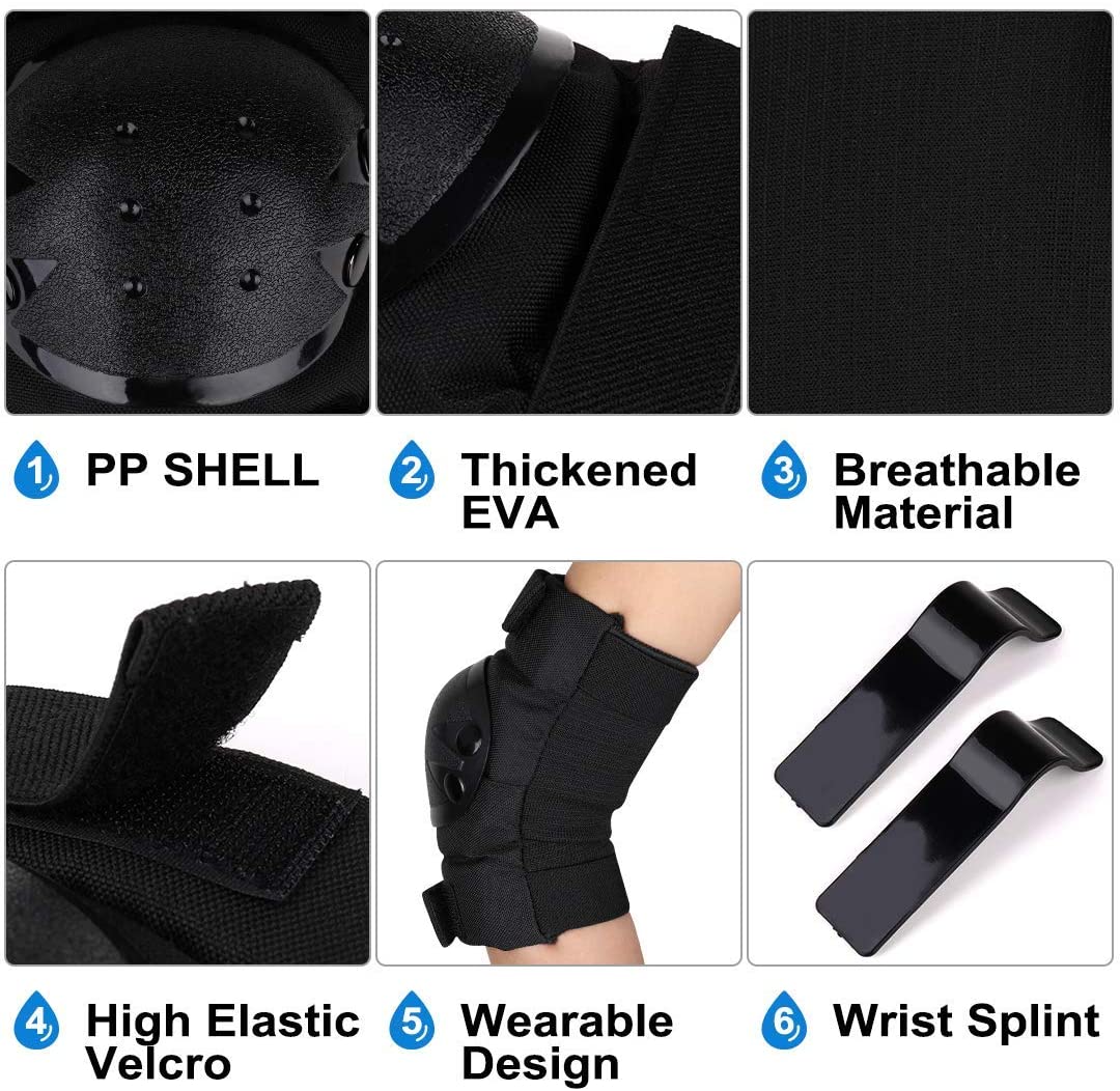 Swonuk 6 Pièces Réglable Coudières Genouillère Protège-Poignets Adulte Kit de Protection pour Skateboard Roller Cyclisme Pa – Image 2