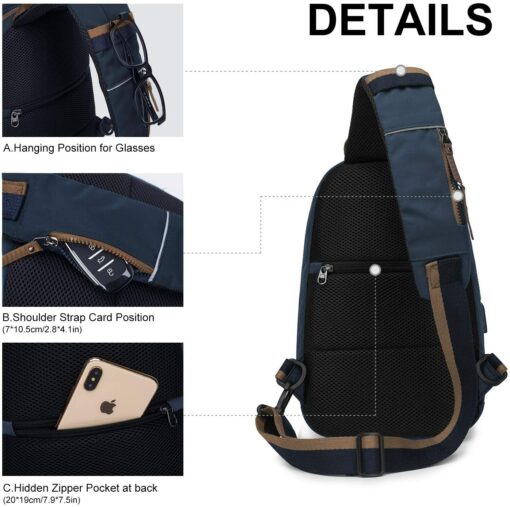 Wind Took Sac de Poitrine pour Homme Sac Bandoulière avec Chargement USB Sacoche Bandoulière Sac Porté Épaule Vélo Collège – Image 21