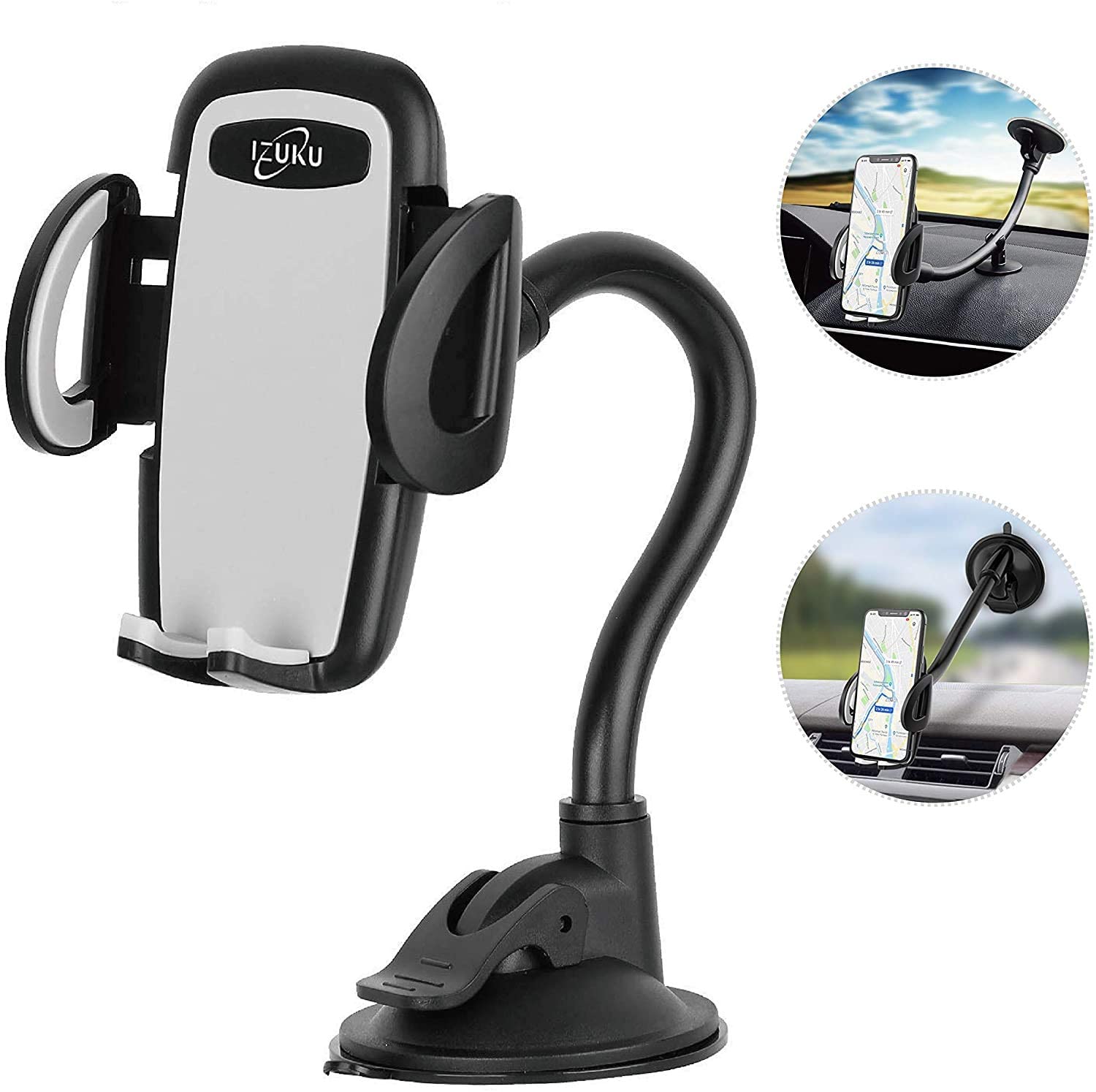 IZUKU Support Telephone Voiture Ventouse Support Portable Voiture pour Pare-Brise avec Rotation 360° pour Smartphone, GPS Appar – Image 2