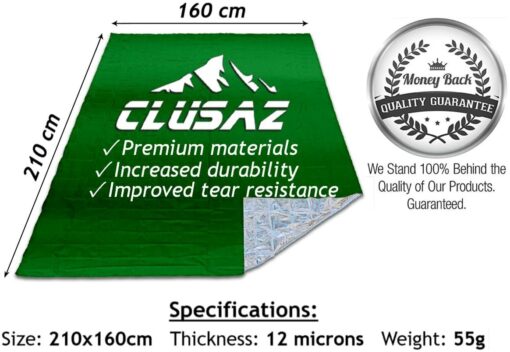 CLUSAZ® 6 Couvertures de Survie XL (210cm x 160cm) - Retient 90% de la Chaleur, Imperméable, Coupe-Vent, Parfait pour le Ski, – Image 16