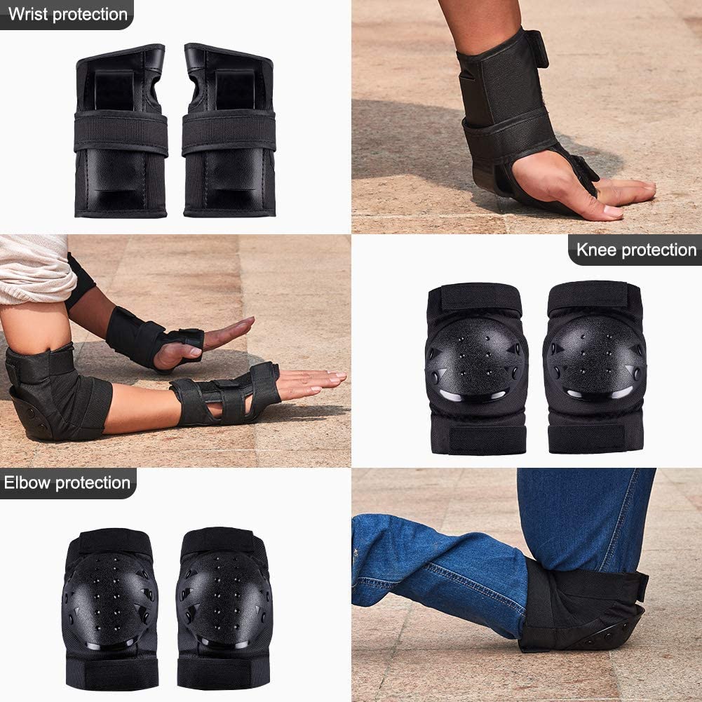 Swonuk 6 Pièces Réglable Coudières Genouillère Protège-Poignets Adulte Kit de Protection pour Skateboard Roller Cyclisme Pa – Image 3