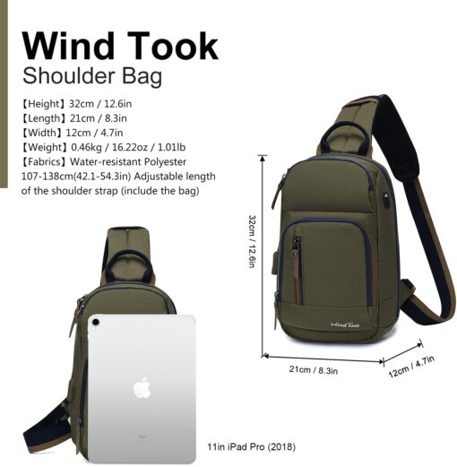 Wind Took Sac de Poitrine pour Homme Sac Bandoulière avec Chargement USB Sacoche Bandoulière Sac Porté Épaule Vélo Collège – Image 57