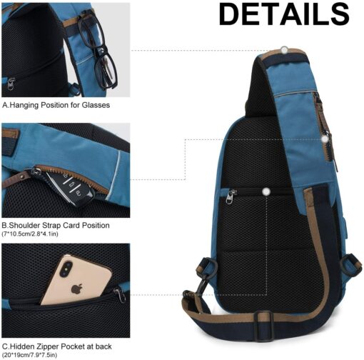 Wind Took Sac de Poitrine pour Homme Sac Bandoulière avec Chargement USB Sacoche Bandoulière Sac Porté Épaule Vélo Collège – Image 43