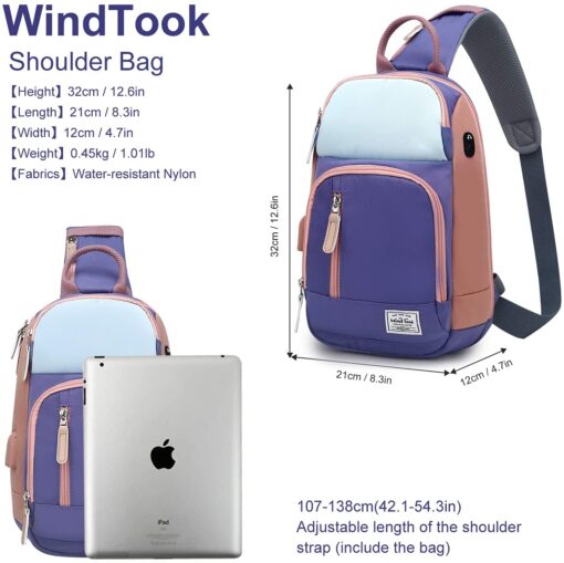 Wind Took Sac de Poitrine pour Homme Sac Bandoulière avec Chargement USB Sacoche Bandoulière Sac Porté Épaule Vélo Collège – Image 26