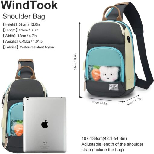 Wind Took Sac de Poitrine pour Homme Sac Bandoulière avec Chargement USB Sacoche Bandoulière Sac Porté Épaule Vélo Collège – Image 66