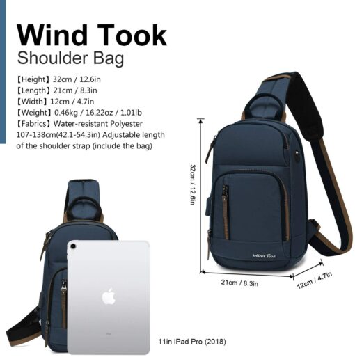 Wind Took Sac de Poitrine pour Homme Sac Bandoulière avec Chargement USB Sacoche Bandoulière Sac Porté Épaule Vélo Collège – Image 19