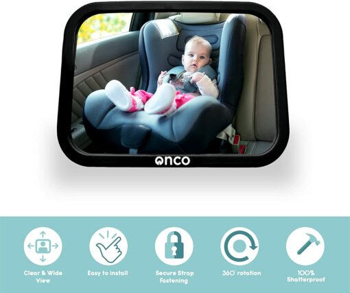 Onco Miroir Voiture Bébé – 100 % Incassable pour Siège Arrière – Conduite Sécurisée en Surveillant Votre Enfant – E – Image 4