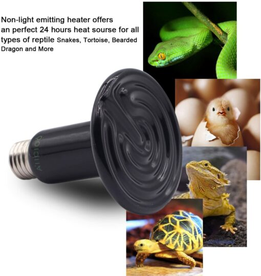 AIICIOO Céramique Lampe Chauffante Reptiles Durable Aucune Lumière Infrarouges Lampe Chauffante pour Animal Lézard/Poussin/Se – Image 4