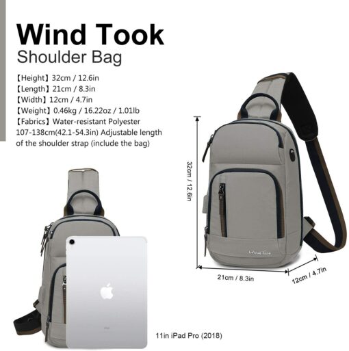 Wind Took Sac de Poitrine pour Homme Sac Bandoulière avec Chargement USB Sacoche Bandoulière Sac Porté Épaule Vélo Collège – Image 34