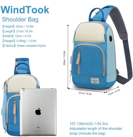 Wind Took Sac de Poitrine pour Homme Sac Bandoulière avec Chargement USB Sacoche Bandoulière Sac Porté Épaule Vélo Collège – Image 3