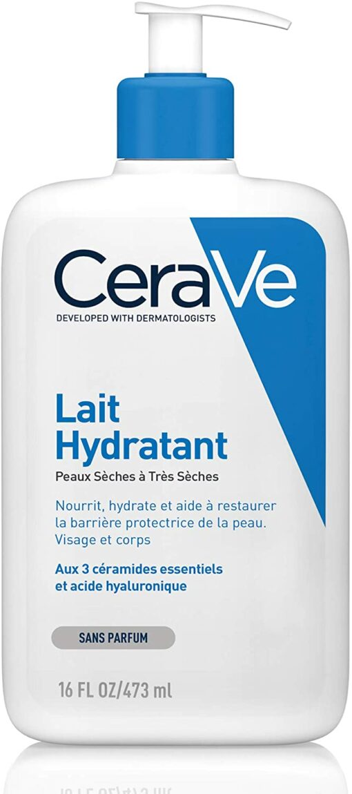 CeraVe Lait Hydratant | 236ml | Crème Hydratante Corps & Visage 24h Nourrissante à l'Acide Hyaluronique pour Peaux Sèches à