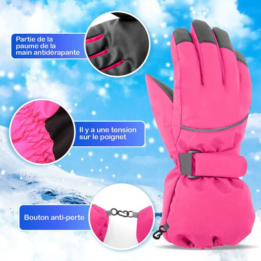 Gants Hiver Enfant Gant Ski pour Garçons Gants Chauds pour Filles avec Doublure en Polaire Mitaines Ski de Protection Imperméa – Image 3