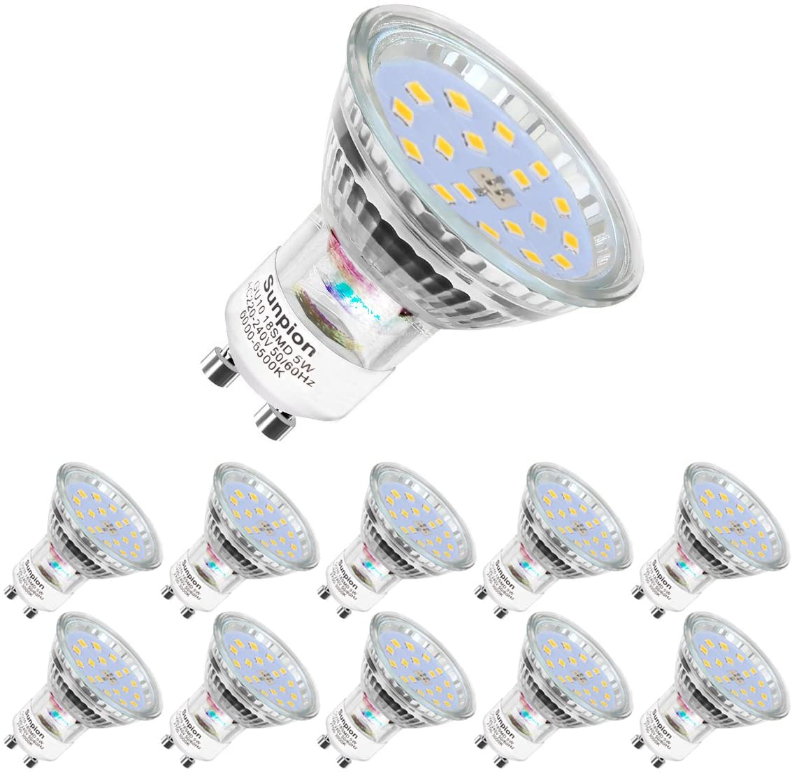 Ampoules LED GU10, 5W équivalent 60W, 600lm, Blanc Froid 6000K, 120° Larges Faisceaux, Ampoules LED Spot, Lot de 10 – Image 2