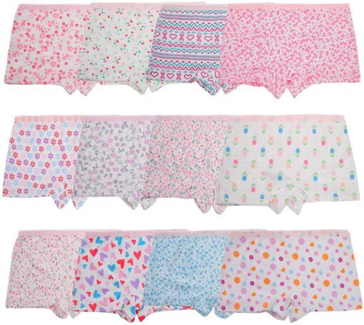 Anntry Enfants 12 Pièces Doux Culotte Confortable sous-vêtements Petites Filles Assorties Coton Culotte De Boyshort 2-12 Ans – Image 10