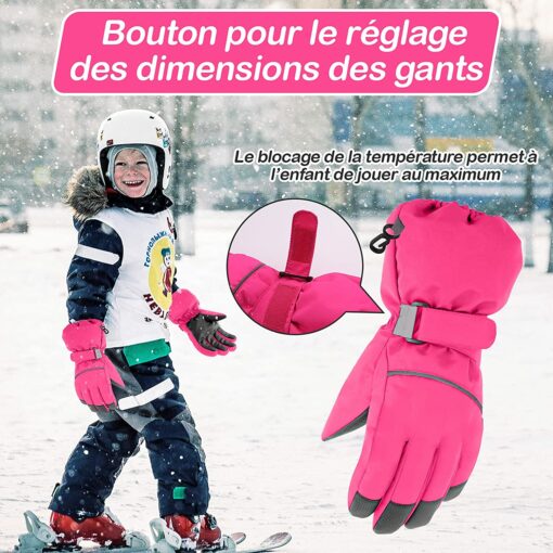 Gants Hiver Enfant Gant Ski pour Garçons Gants Chauds pour Filles avec Doublure en Polaire Mitaines Ski de Protection Imperméa – Image 4