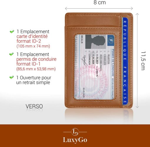 Porte Carte De Credit et Pièce Identité Minimaliste - Protection Cartes Bleue sans Contact - Petit Etui Cuir Slim Protege Cont – Image 3