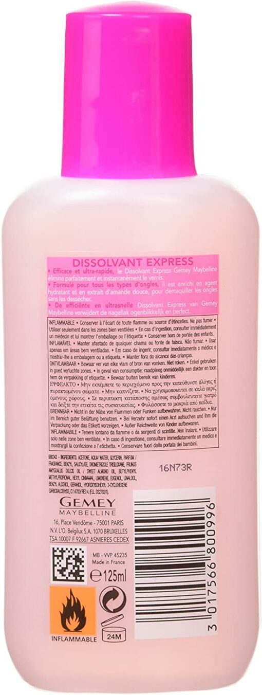 Maybelline New York - Dissolvant Express Manucure - Hydratant et sans Acétone - 125 ml – Image 2