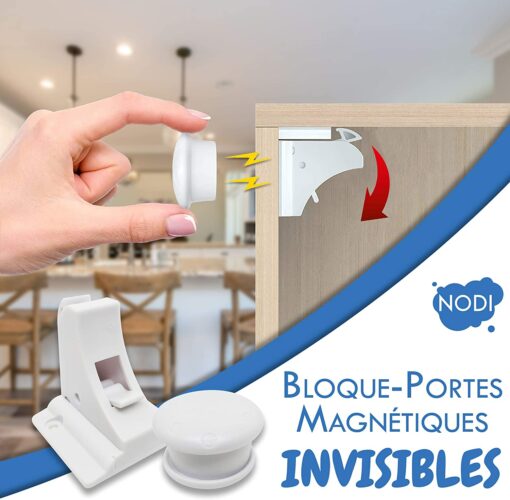 10 Bloque Porte Invisible + 2 clés + BONUS - NODI - HAUTE QUALITÉ - Sécurité placard et tiroir - bébé et enfant - Solution – Image 4