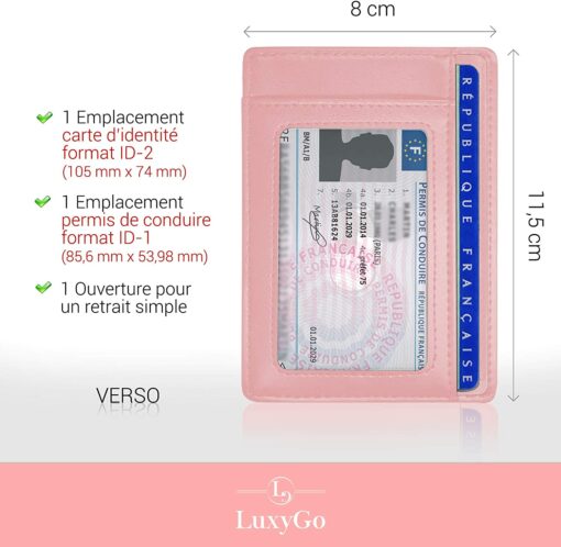 Porte Carte De Credit et Pièce Identité Minimaliste - Protection Cartes Bleue sans Contact - Petit Etui Cuir Slim Protege Cont – Image 10