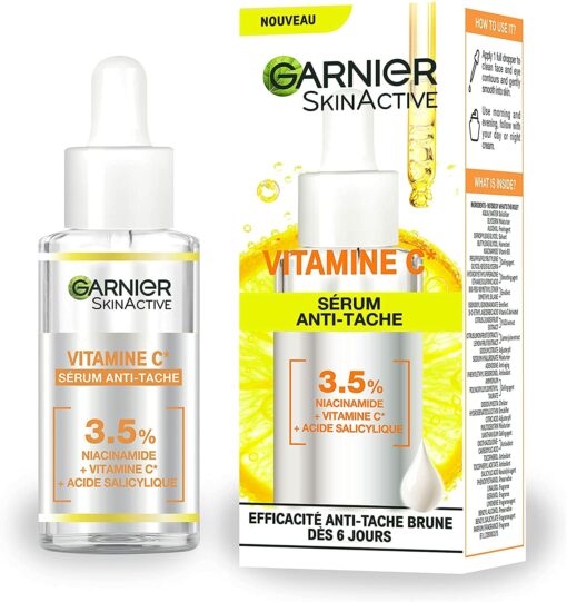 Garnier SkinActive - Sérum Anti-Taches Brunes - Soin Visage Enrichi en Vitamine C, Acide Salicylique et Niacinamide - Pour Tous