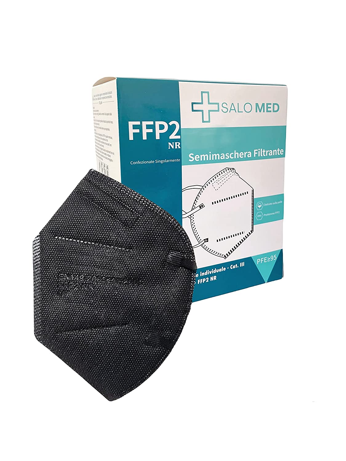 SALO MED - 20 Masque FFP2 Noir - Masque FFP2 jetable CE Certifié, emballage individuel, 5 épaisseurs de filtration, Filtration des particules (EFP)> = 95% - Lot de 20 pièces