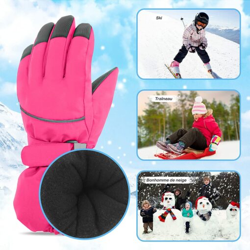 Gants Hiver Enfant Gant Ski pour Garçons Gants Chauds pour Filles avec Doublure en Polaire Mitaines Ski de Protection Imperméa – Image 5