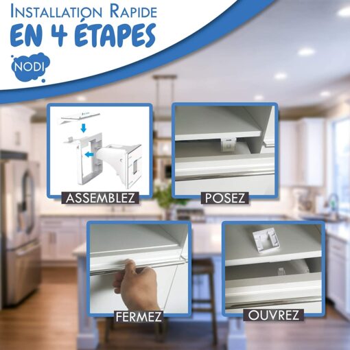 10 Bloque Porte Invisible + 2 clés + BONUS - NODI - HAUTE QUALITÉ - Sécurité placard et tiroir - bébé et enfant - Solution – Image 12