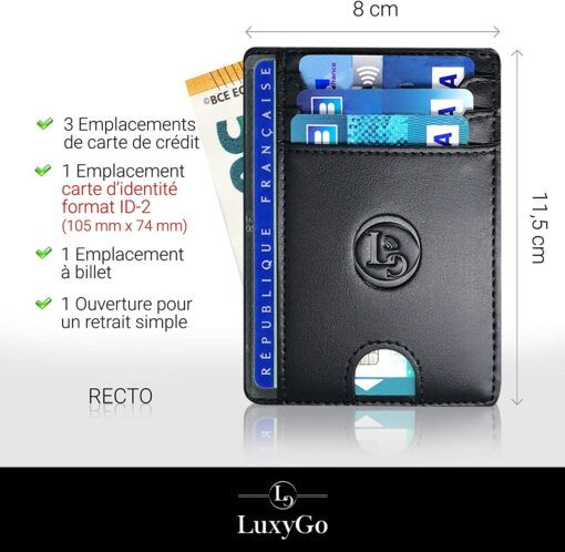 Porte Carte De Credit et Pièce Identité Minimaliste - Protection Cartes Bleue sans Contact - Petit Etui Cuir Slim Protege Cont – Image 16