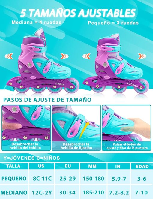 Locavun Rollers en ligne réglables pour filles, garçons, enfants avec roues lumineuses, pour intérieur et extérieur – Image 6